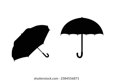 black umbrella vector icon set illustration isolated on white background. black umbrella silhouette and logo art work.