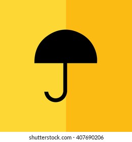 Black umbrella vector icon. Yellow background
