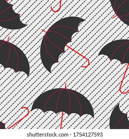Black umbrellas and rain vector seamless pattern for decoration, wrapping, textile.