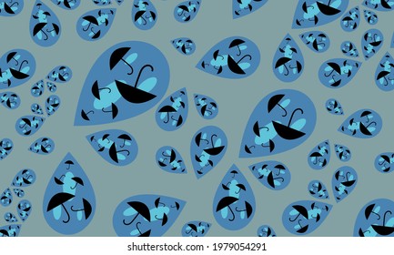 black umbrellas and raindrops on gray background concept of cloudy weather and accessories wallpaper for design