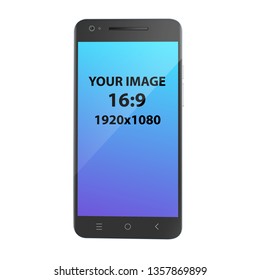Black unbranded smartphone, front view, photorealistic vector mockup. svg