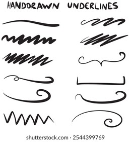 “Hand-drawn black underlines, suitable for highlighting text or adding a stylish accent to various designs.”