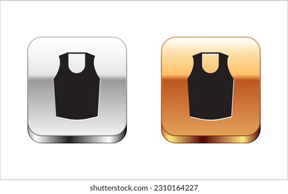 Black Undershirt icon isolated on white background. Silver and gold square buttons. Vector