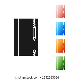 Black Underwater note book and pencil for snorkeling icon isolated on white background. Water writing slate or tablet with pen. Set icons colorful. Vector Illustration