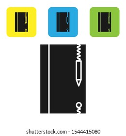 Black Underwater note book and pencil for snorkeling icon isolated on white background. Water writing slate or tablet with pen. Set of colorful square icon buttons. Vector Illustration