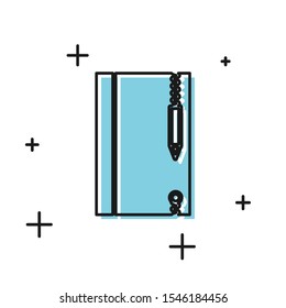 Black Underwater note book and pencil for snorkeling icon isolated on white background. Water writing slate or tablet with pen.  Vector Illustration