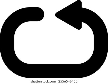 Black undo arrow creating a circular shape, representing concepts of repetition, updating, and returning, set against a clean white background for a modern, minimalistic look