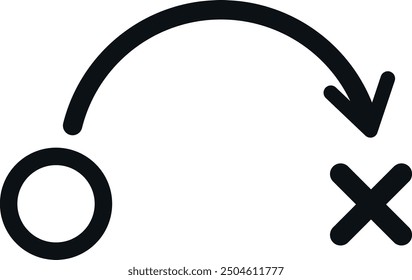 Icono de flecha de Deshacer negro con una cola circular y una marca cruzada