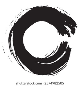 black unfinished circle made with brush and black paint and thin round lines, for various designs or patterns