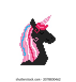 black unicorn in pixel art style