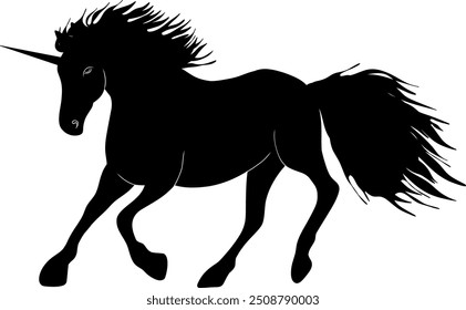 Black unicorn silhouette art of magical fantasy creature