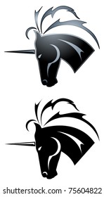 Black unicorn symbol in a tattoo style