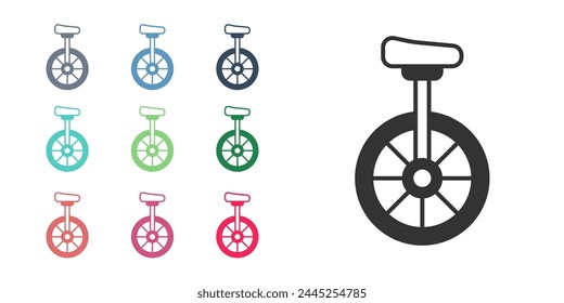 Black Unicycle or one wheel bicycle icon isolated on white background. Monowheel bicycle. Set icons colorful. Vector