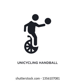 black unicycling handball isolated vector icon. simple element illustration from sport concept vector icons. unicycling handball editable logo symbol design on white background. can be use for web