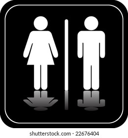 Black unisex restroom sign with refections