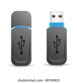 black universal flash drive isolated on the white background