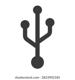 Black universal serial bus symbol icon sign logo. Usb technology connection port sign. Data transfer interface symbol for computer hardware and digital devices.