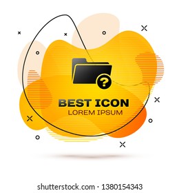 Black Unknown directory icon isolated on white background. Magnifying glass and folder. Fluid color banner. Vector Illustration