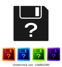Black Unknown document icon isolated on white background. File with Question mark. Hold report, service and global search sign. Set icon in color square buttons. Vector Illustration