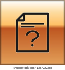 Black Unknown document icon isolated on gold background. File with Question mark. Hold report, service and global search sign. Vector Illustration