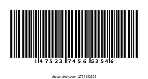 Black UPC barcode with numbers for product label and retail price scanning, isolated on transparent background