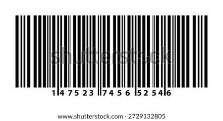 Black UPC barcode with numbers for product label and retail price scanning, isolated on transparent background