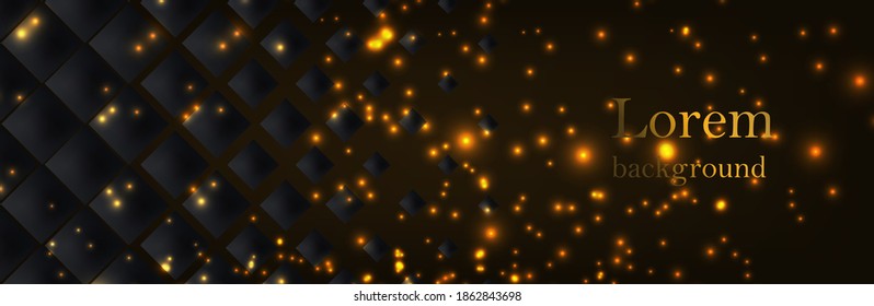 Black upholstery. Geometric pattern with golden straight lines with glitter. Luxury black background. Vector illustration. Suitable for your design. Cover, poster, flyer.