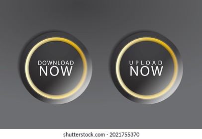 black upload and download button round shape