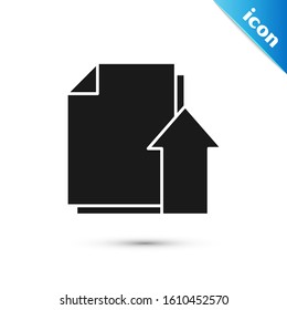 Black Upload file document icon isolated on white background. Document arrow.  Vector Illustration