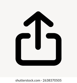 Black upload icon with an arrow pointing up. Simple upload symbol, arrow up, upload icon. Minimalist design, arrow up, upload symbol on white background. User interface icon vector.