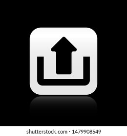 Black Upload icon isolated on black background. Up arrow. square button. Vector Illustration