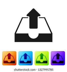 Black Upload inbox icon isolated on white background. Set icon in color square buttons. Vector Illustration