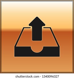Black Upload inbox icon isolated on gold background. Vector Illustration