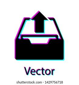 Black Upload inbox icon isolated on white background. Extract files from archive.  Vector Illustration