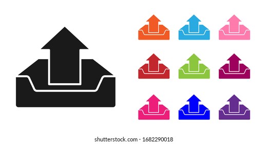 Schwarz-Upload-Inbox-Symbol einzeln auf weißem Hintergrund. Symbole bunt festlegen. Vektorillustration-Illustration