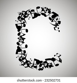 Black Uppercase letter - C. Notes alphabet. Vector pic.