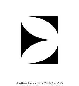 Black Uppercase Letter E Icon with Curvy Triangles on a White Background