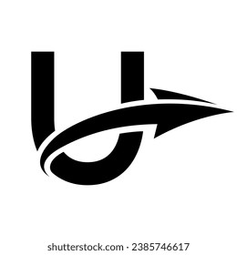 Black Uppercase Letter U Icon with an Arrow on a White Background