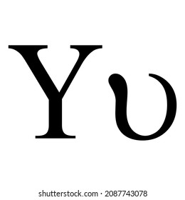 Black upsilon symbol icon with name. greek alphabet letter