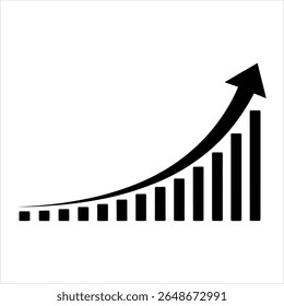Seta para cima preta e gráfico de barras em plano de fundo branco