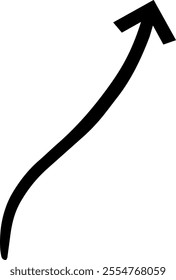 Black upward arrow with curved line pointing direction, representing growth, achievement, and positive progress in business, finance, and personal development