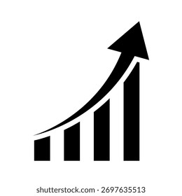 Black upward arrow growth chart symbol for business success concept