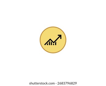 Um gráfico de barras de tendência ascendente preto com uma seta é centralizado dentro de um círculo amarelo em um fundo branco.