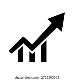 Gráfico de barra de tendencia ascendente negro con flecha sobre fondo blanco