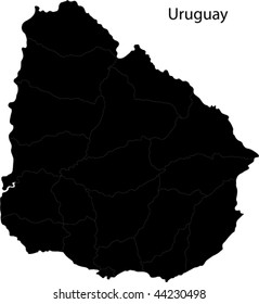 Black Uruguay map with department borders