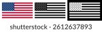 Black USA flag set, black and white American flag, US flag icon