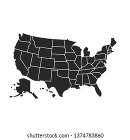 Black USA Map Vector Silhouette With Division Cities of American Country for Background Element