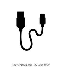 Schwarz USB-Kabel Silhouette Vektor flache Illustration Design.