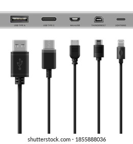 Black USB cable adapters on white background