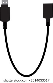 a black USB cable icon with a standard USB Type-A connector on one end and a smaller micro-USB connector on the other. Ideal for representing connectivity or data transfer.